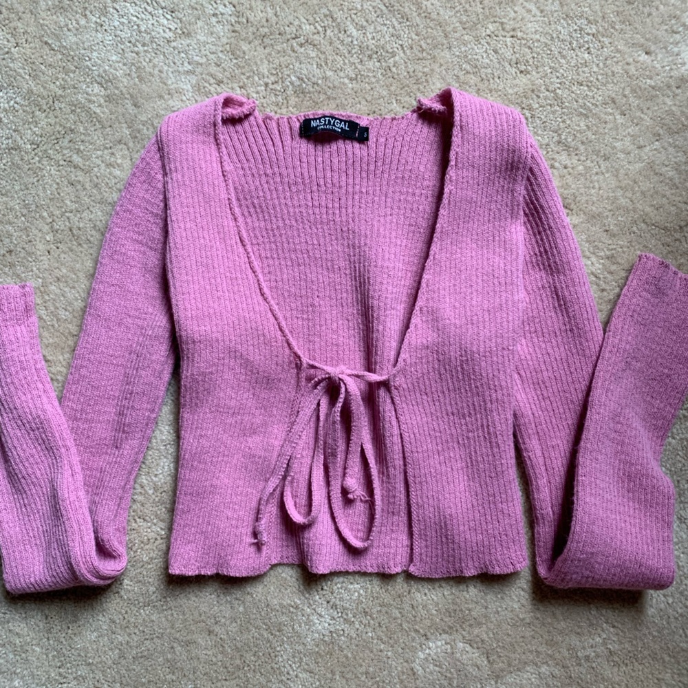Mauve long sleeve tie front sweater - XS